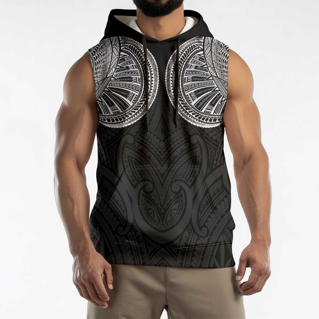 Samoan Traditional Art Tattoos Sleeveless Hoodie Tatau Roman Reigns Black Color - Polynesian Pride