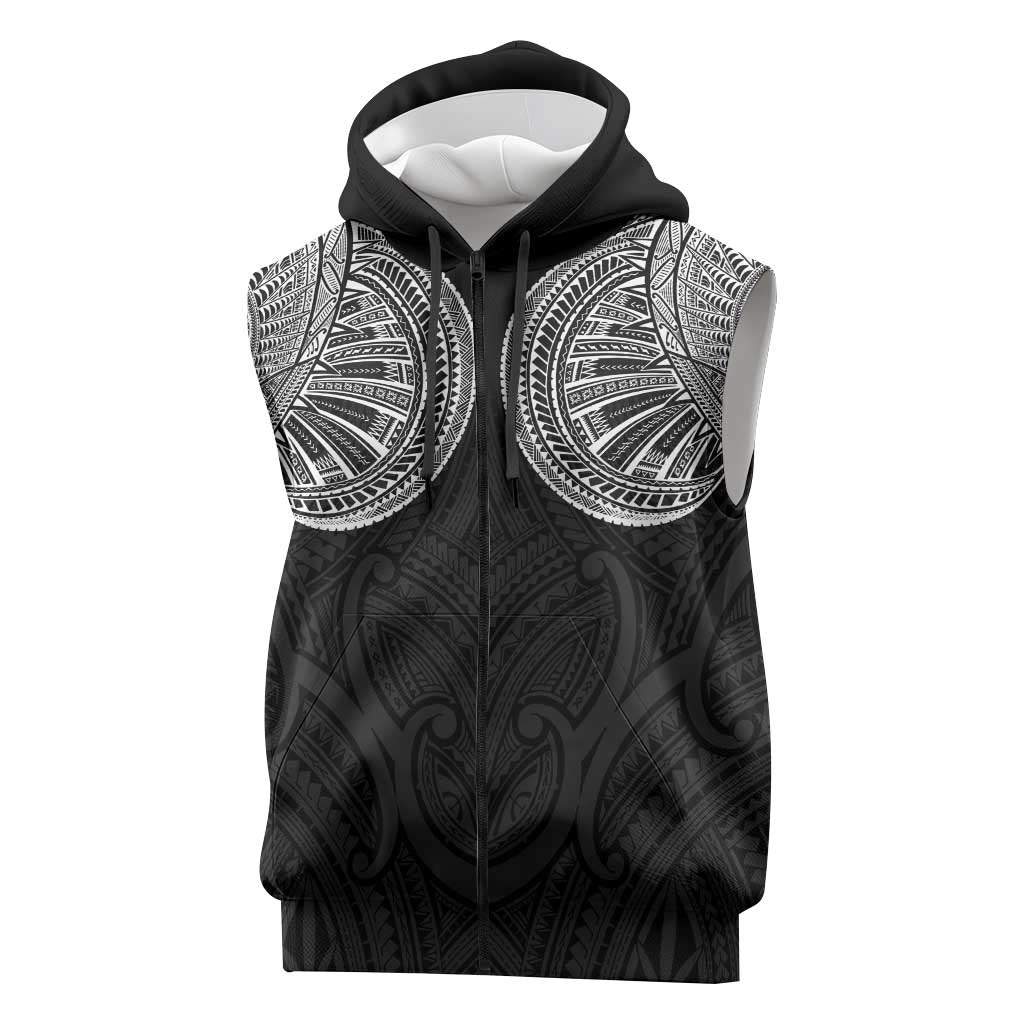 Samoan Traditional Art Tattoos Sleeveless Zip Hoodie Tatau Roman Reigns Black Color LT03 Black - Polynesian Pride