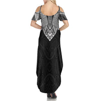 Samoan Traditional Art Tattoos Summer Maxi Dress Tatau Roman Reigns Black Color - Polynesian Pride