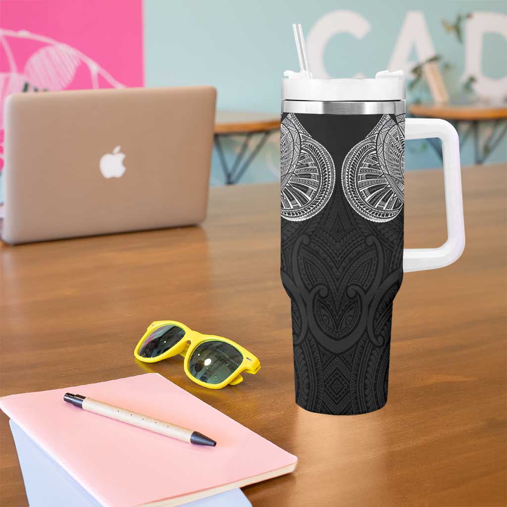 Samoan Traditional Art Tattoos Tumbler With Handle Tatau Roman Reigns Black Color - Polynesian Pride