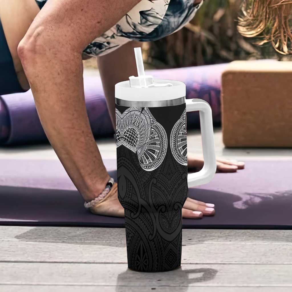 Samoan Traditional Art Tattoos Tumbler With Handle Tatau Roman Reigns Black Color - Polynesian Pride