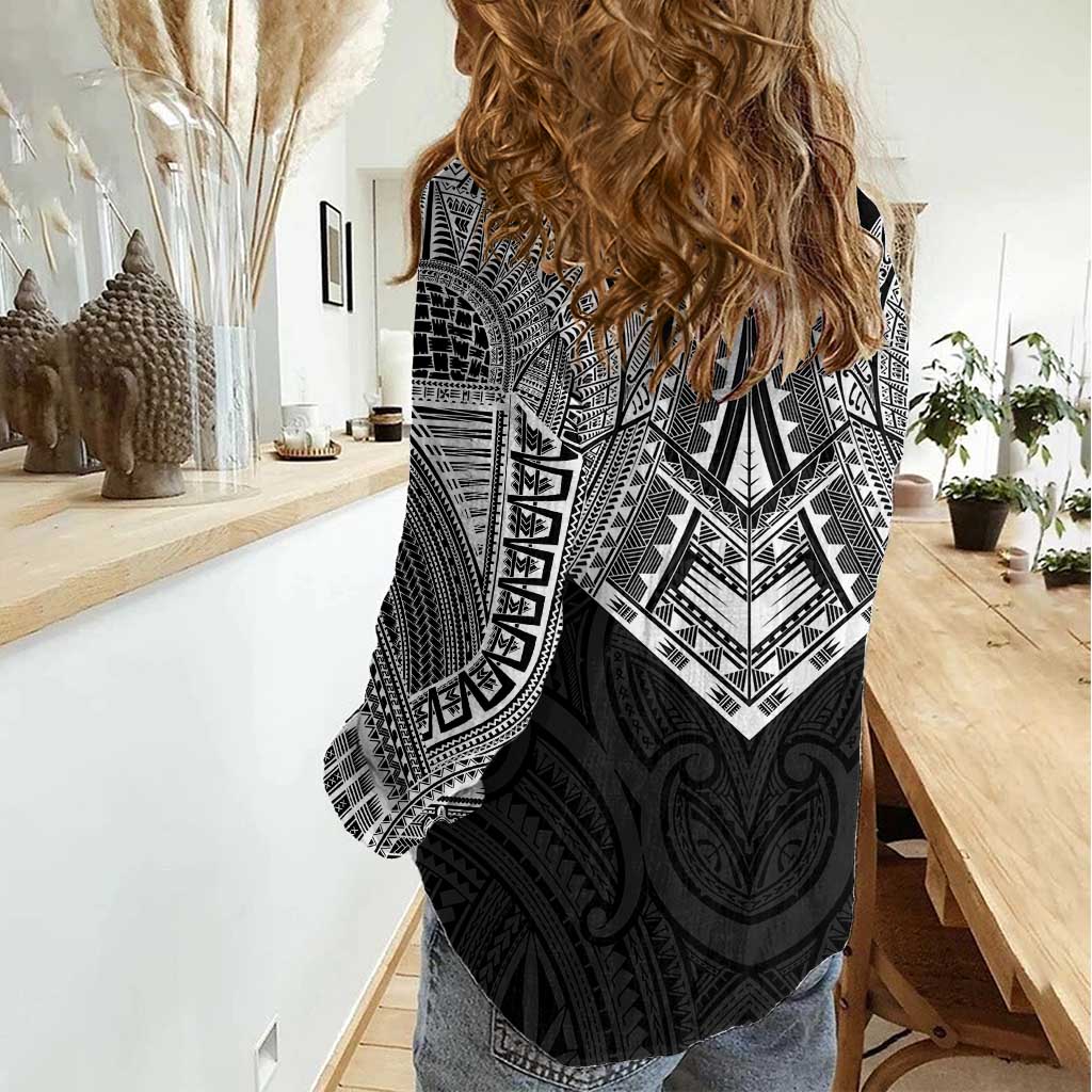 Samoan Traditional Art Tattoos Women Casual Shirt Tatau Roman Reigns Black Color LT03 - Polynesian Pride