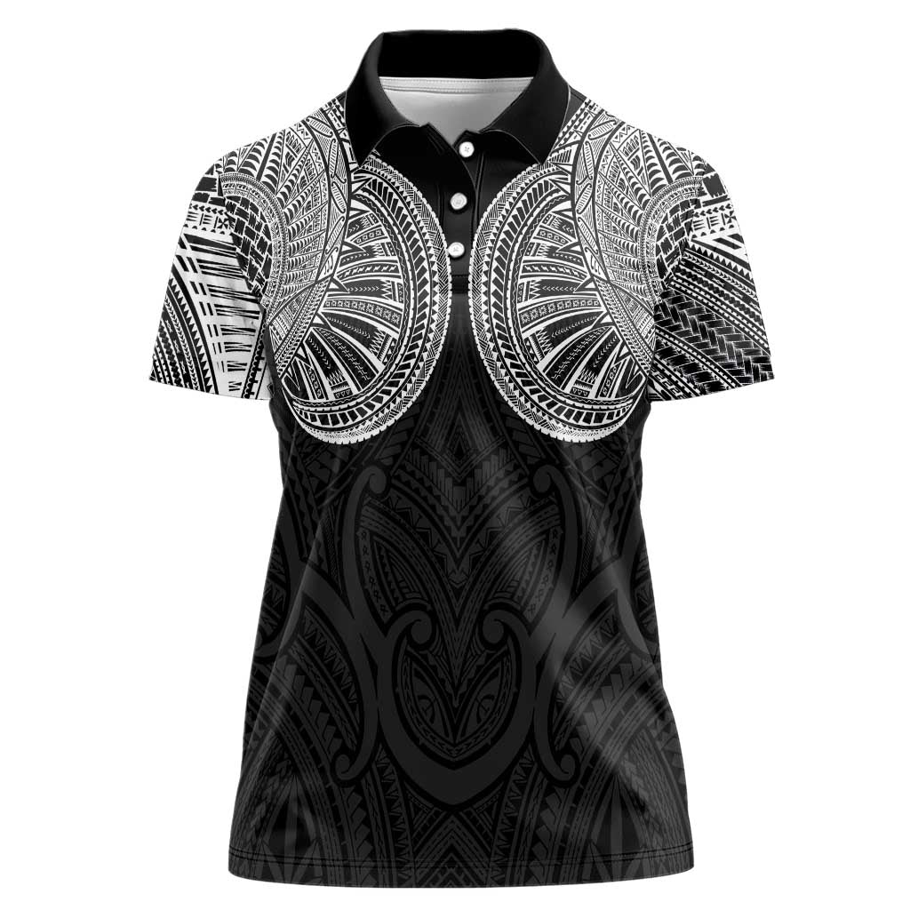 Samoan Traditional Art Tattoos Women Polo Shirt Tatau Roman Reigns Black Color LT03 Female Black - Polynesian Pride
