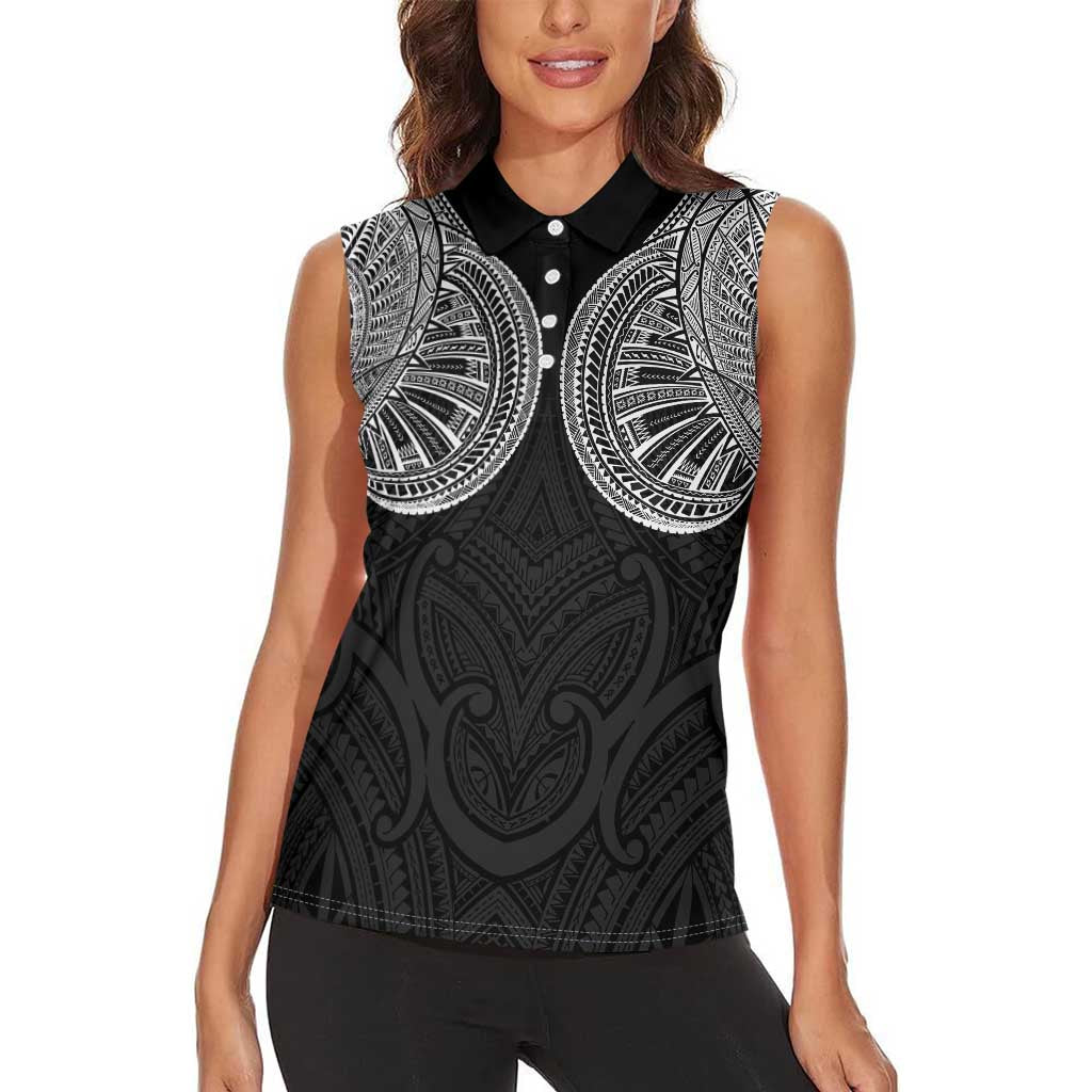 Samoan Traditional Art Tattoos Women Sleeveless Polo Shirt Tatau Roman Reigns Black Color LT03 - Polynesian Pride
