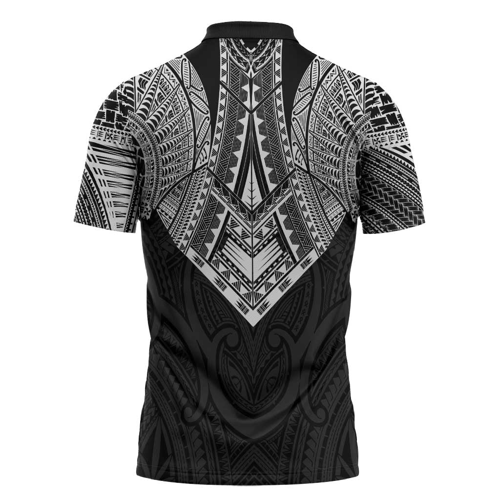 Samoan Traditional Art Tattoos Zipper Polo Shirt Tatau Roman Reigns Black Color LT03 - Polynesian Pride