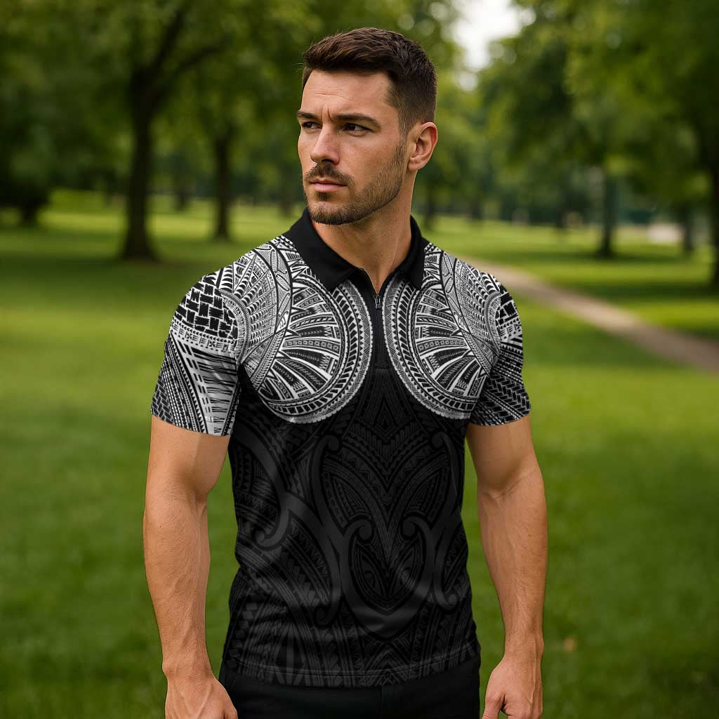 Samoan Traditional Art Tattoos Zipper Polo Shirt Tatau Roman Reigns Black Color LT03 - Polynesian Pride