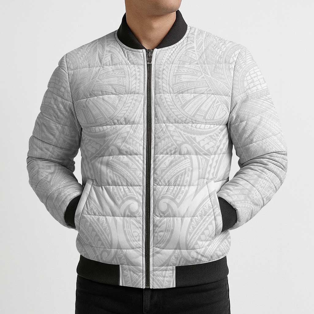 Samoan Traditional Art Tattoos Bomber Puffer Jacket Tatau Roman Reigns White Color - Polynesian Pride