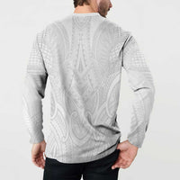 Samoan Traditional Art Tattoos Button Sweatshirt Tatau Roman Reigns White Color - Polynesian Pride