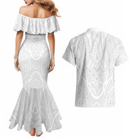 Samoan Traditional Art Tattoos Couples Matching Mermaid Dress and Hawaiian Shirt Tatau Roman Reigns White Color LT03 - Polynesian Pride