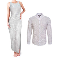 Samoan Traditional Art Tattoos Couples Matching Tank Maxi Dress and Long Sleeve Button Shirt Tatau Roman Reigns White Color LT03 White - Polynesian Pride