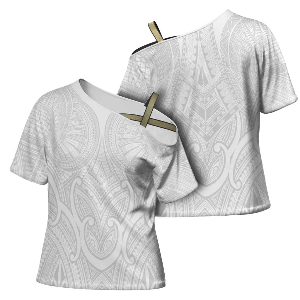 Samoan Traditional Art Tattoos Cross Shoulder Shirt Tatau Roman Reigns White Color - Polynesian Pride