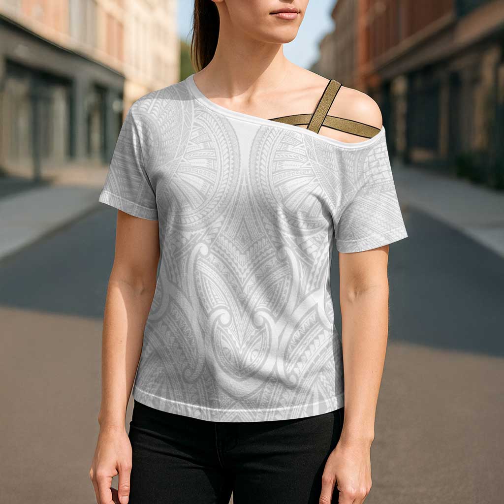 Samoan Traditional Art Tattoos Cross Shoulder Shirt Tatau Roman Reigns White Color - Polynesian Pride