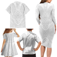 Samoan Traditional Art Tattoos Family Matching Long Sleeve Bodycon Dress and Hawaiian Shirt Tatau Roman Reigns White Color LT03 - Polynesian Pride