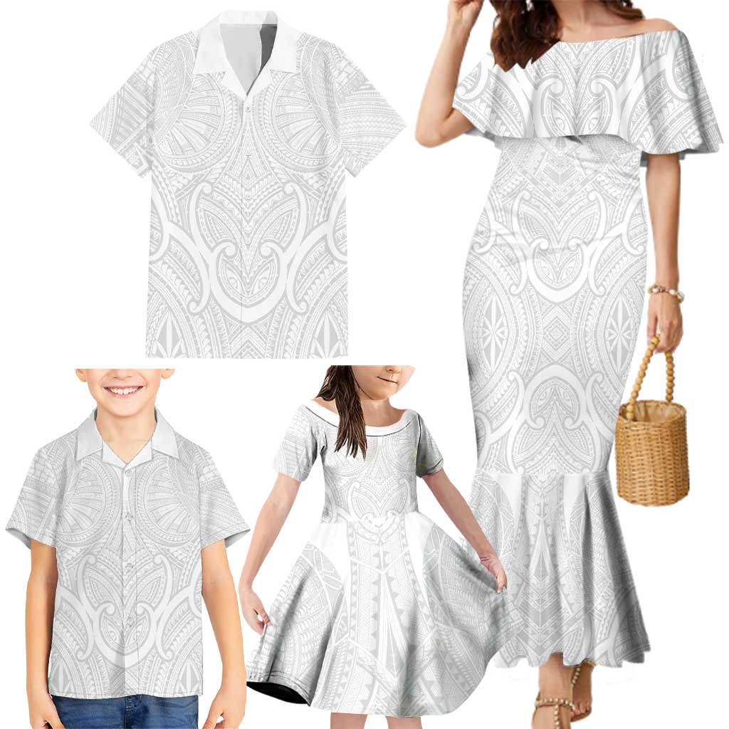 Samoan Traditional Art Tattoos Family Matching Mermaid Dress and Hawaiian Shirt Tatau Roman Reigns White Color LT03 - Polynesian Pride