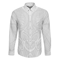 Samoan Traditional Art Tattoos Family Matching Off The Shoulder Long Sleeve Dress and Hawaiian Shirt Tatau Roman Reigns White Color LT03 Dad's Shirt - Long Sleeve White - Polynesian Pride