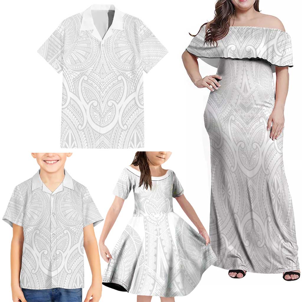 Samoan Traditional Art Tattoos Family Matching Off Shoulder Maxi Dress and Hawaiian Shirt Tatau Roman Reigns White Color LT03 - Polynesian Pride