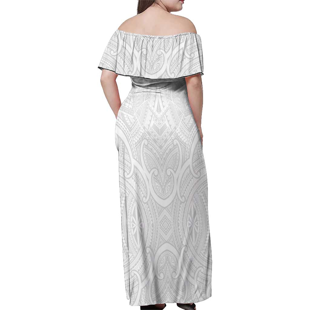 Samoan Traditional Art Tattoos Family Matching Off Shoulder Maxi Dress and Hawaiian Shirt Tatau Roman Reigns White Color LT03 - Polynesian Pride