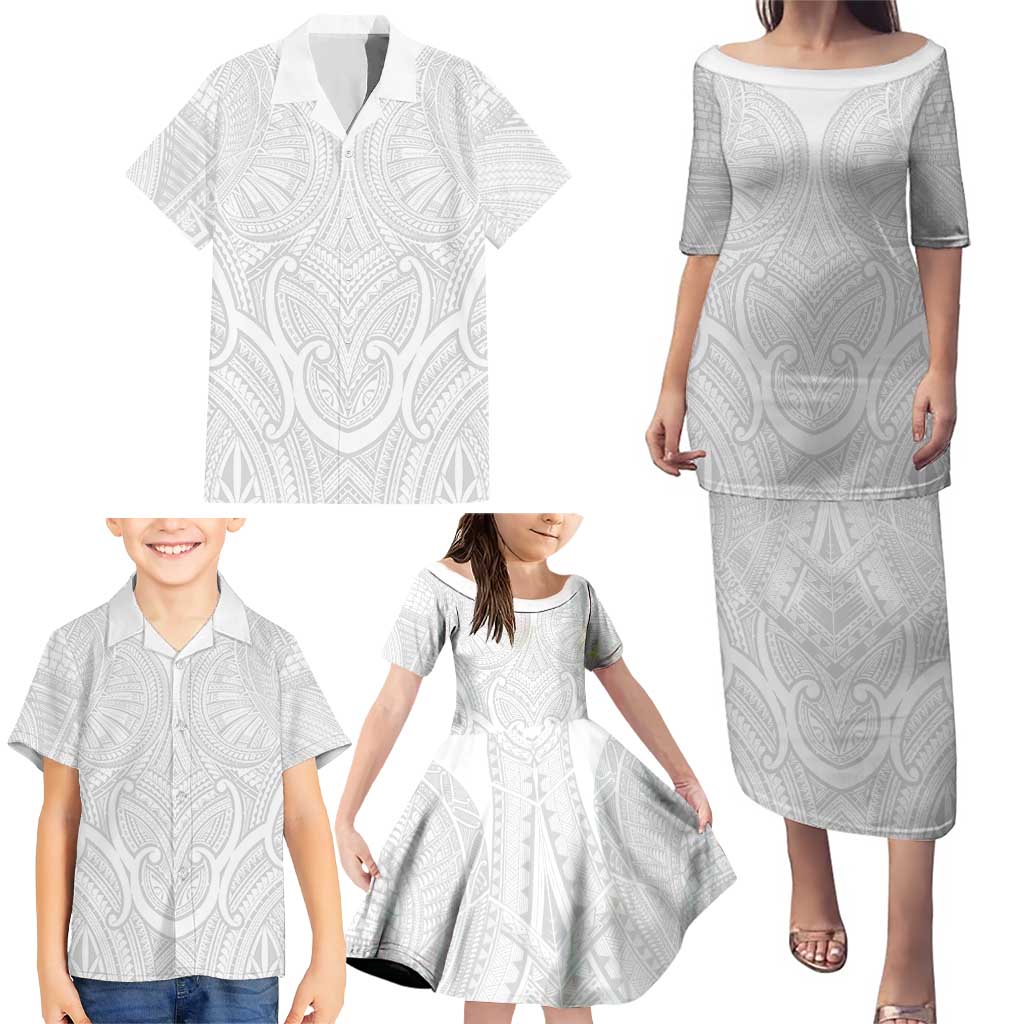 Samoan Traditional Art Tattoos Family Matching Puletasi and Hawaiian Shirt Tatau Roman Reigns White Color LT03 - Polynesian Pride