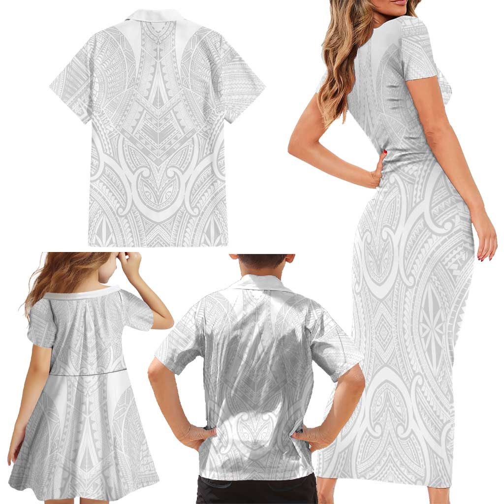 Samoan Traditional Art Tattoos Family Matching Short Sleeve Bodycon Dress and Hawaiian Shirt Tatau Roman Reigns White Color LT03 - Polynesian Pride