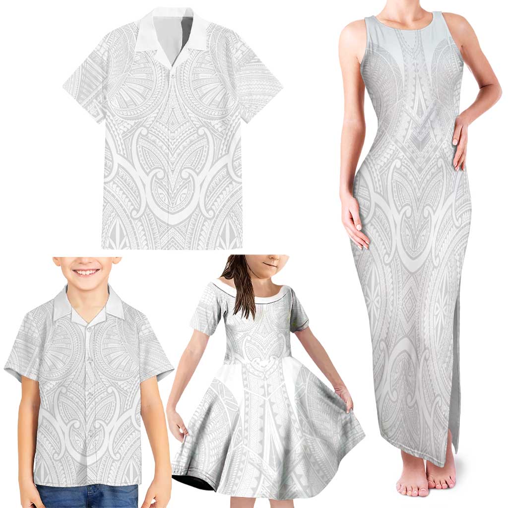 Samoan Traditional Art Tattoos Family Matching Tank Maxi Dress and Hawaiian Shirt Tatau Roman Reigns White Color LT03 - Polynesian Pride