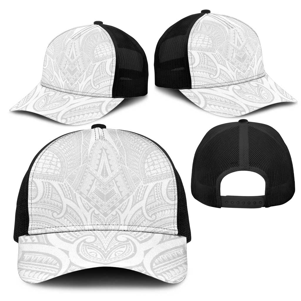 Samoan Traditional Art Tattoos Mesh Trucker Cap Tatau Roman Reigns White Color - Polynesian Pride