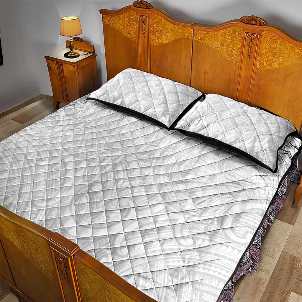 Samoan Traditional Art Tattoos Quilt Bed Set Tatau Roman Reigns White Color - Polynesian Pride