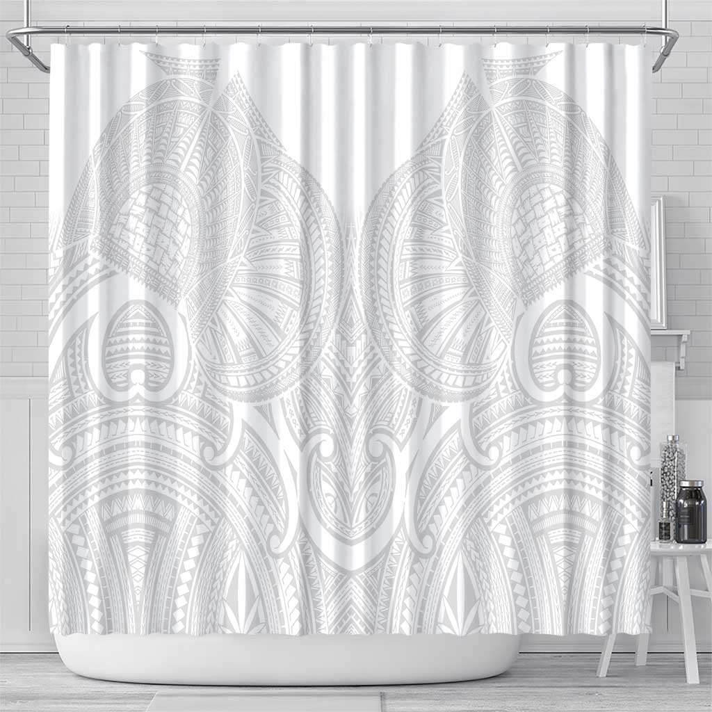 Samoan Traditional Art Tattoos Shower Curtain Tatau Roman Reigns White Color - Polynesian Pride