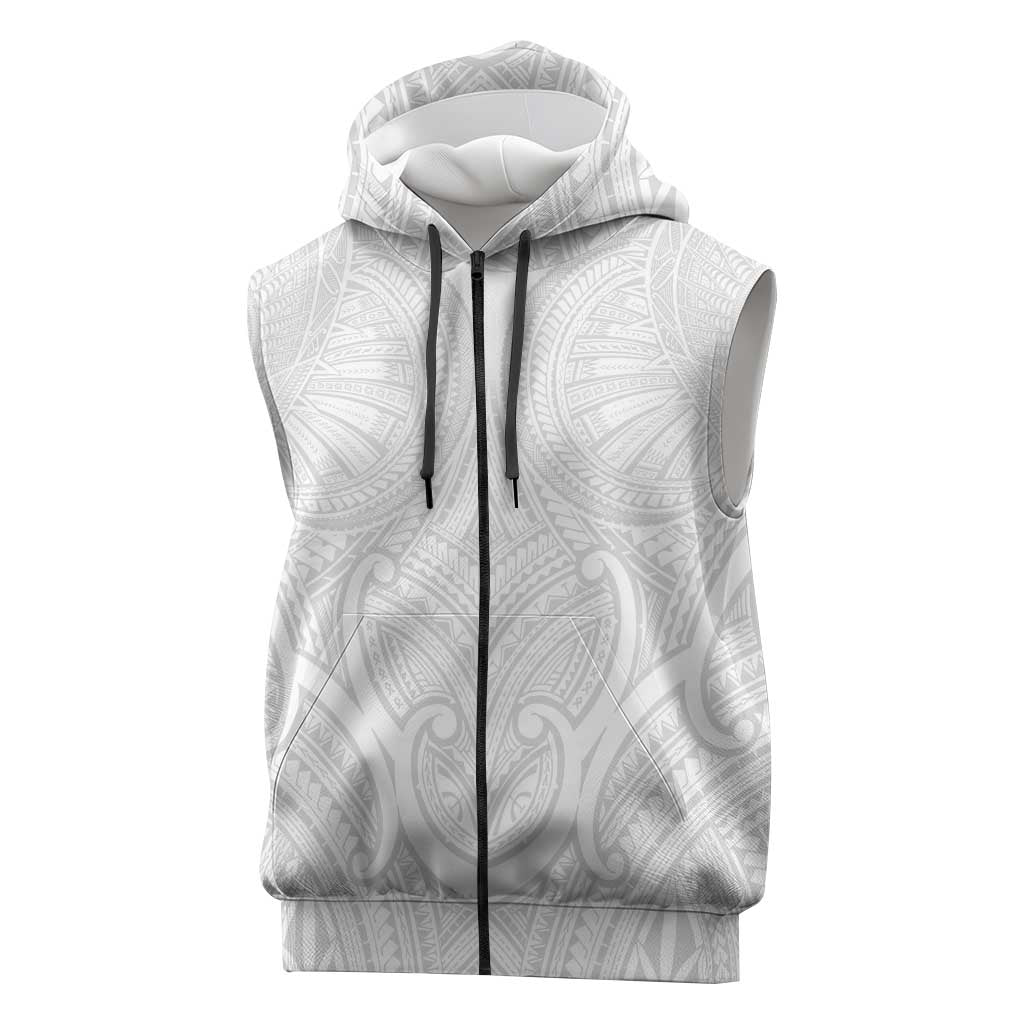 Samoan Traditional Art Tattoos Sleeveless Zip Hoodie Tatau Roman Reigns White Color - Polynesian Pride