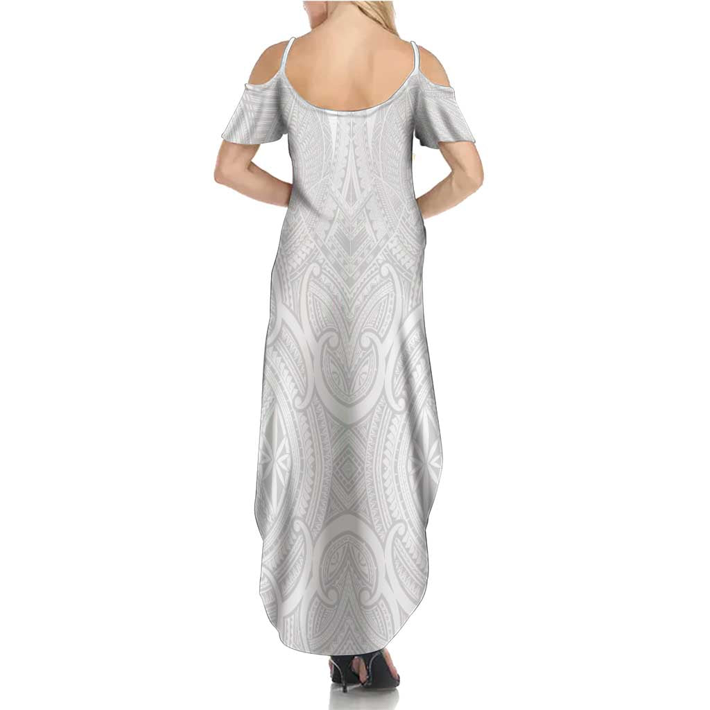 Samoan Traditional Art Tattoos Summer Maxi Dress Tatau Roman Reigns White Color - Polynesian Pride