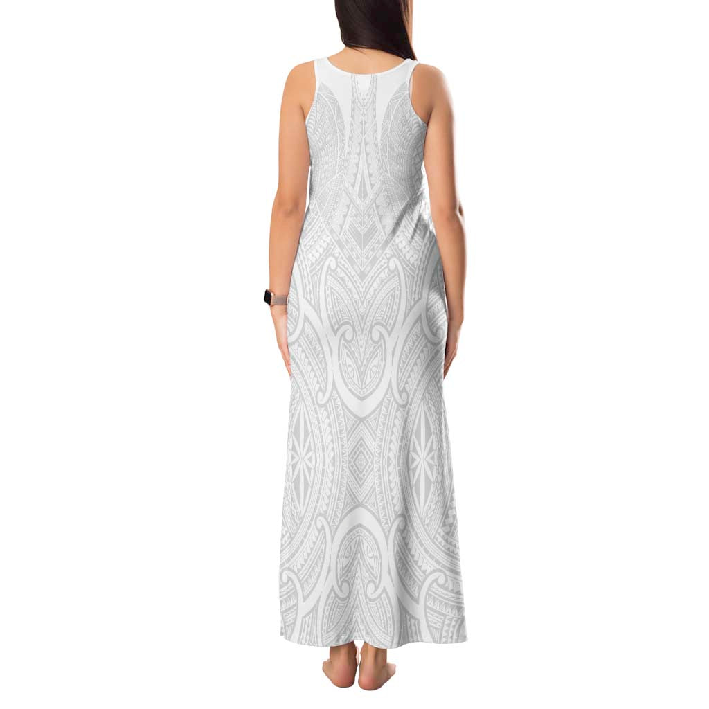 Samoan Traditional Art Tattoos Tank Maxi Dress Tatau Roman Reigns White Color - Polynesian Pride