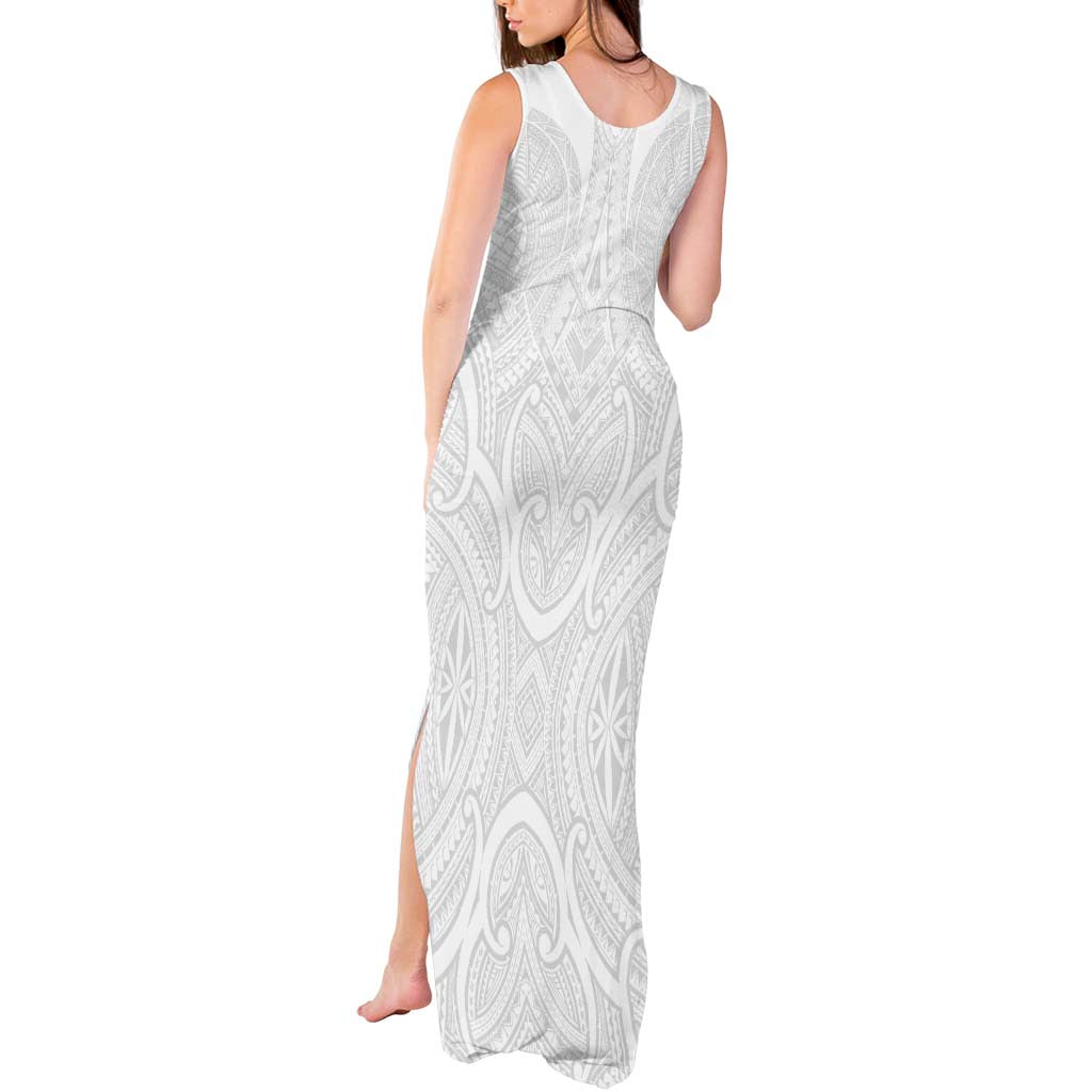Samoan Traditional Art Tattoos Tank Maxi Dress Tatau Roman Reigns White Color - Polynesian Pride