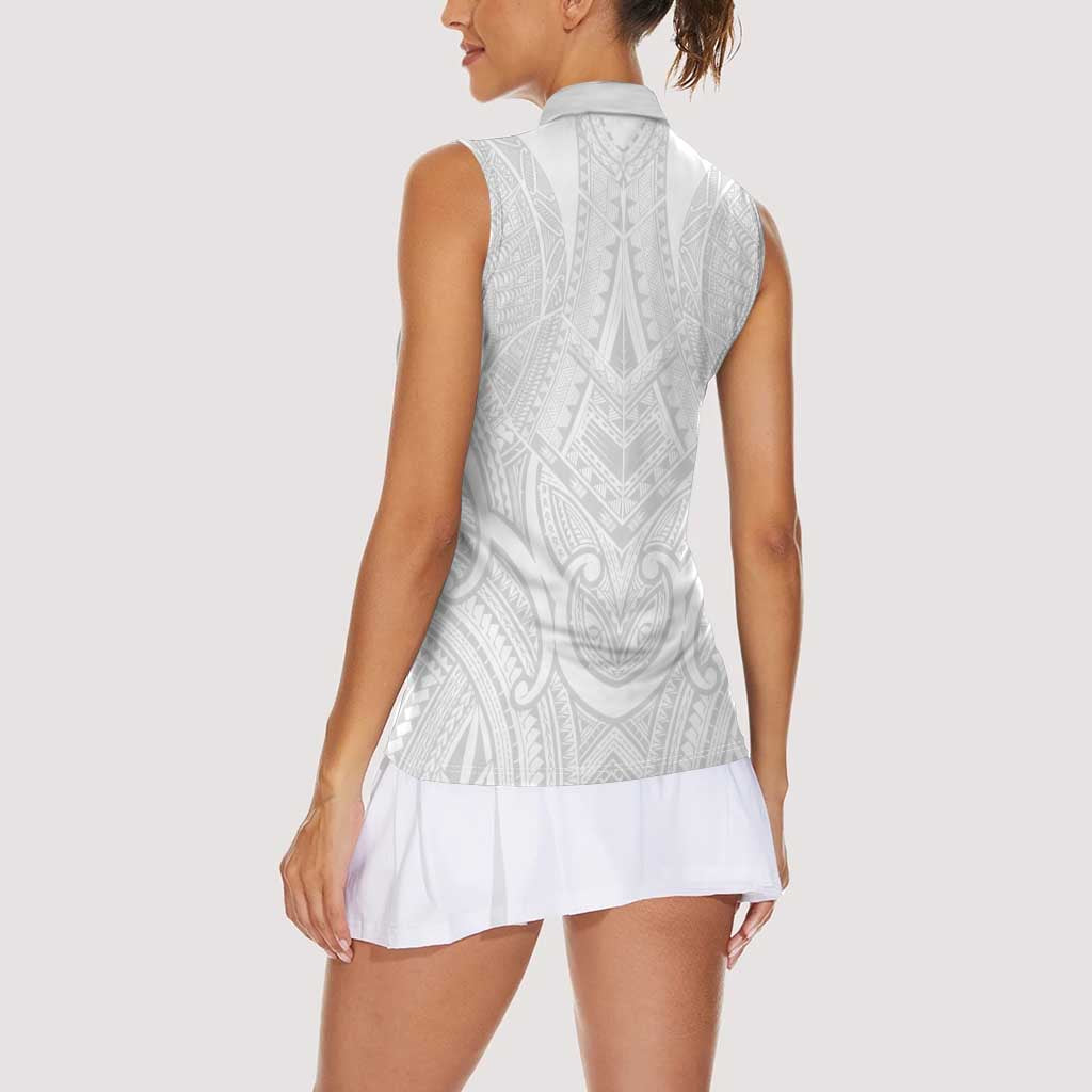 Samoan Traditional Art Tattoos Women Sleeveless Polo Shirt Tatau Roman Reigns White Color LT03 - Polynesian Pride