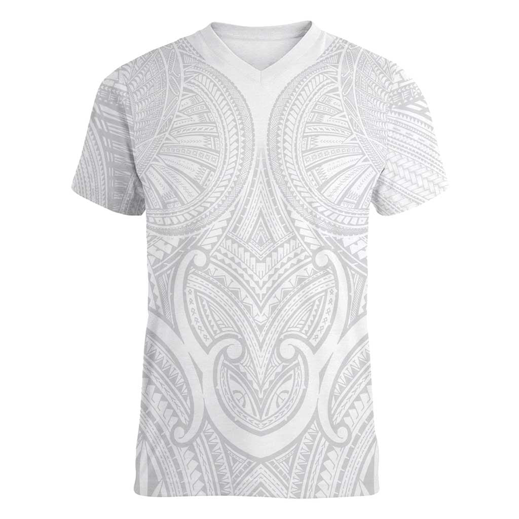 Samoan Traditional Art Tattoos Women V-Neck T-Shirt Tatau Roman Reigns White Color - Polynesian Pride