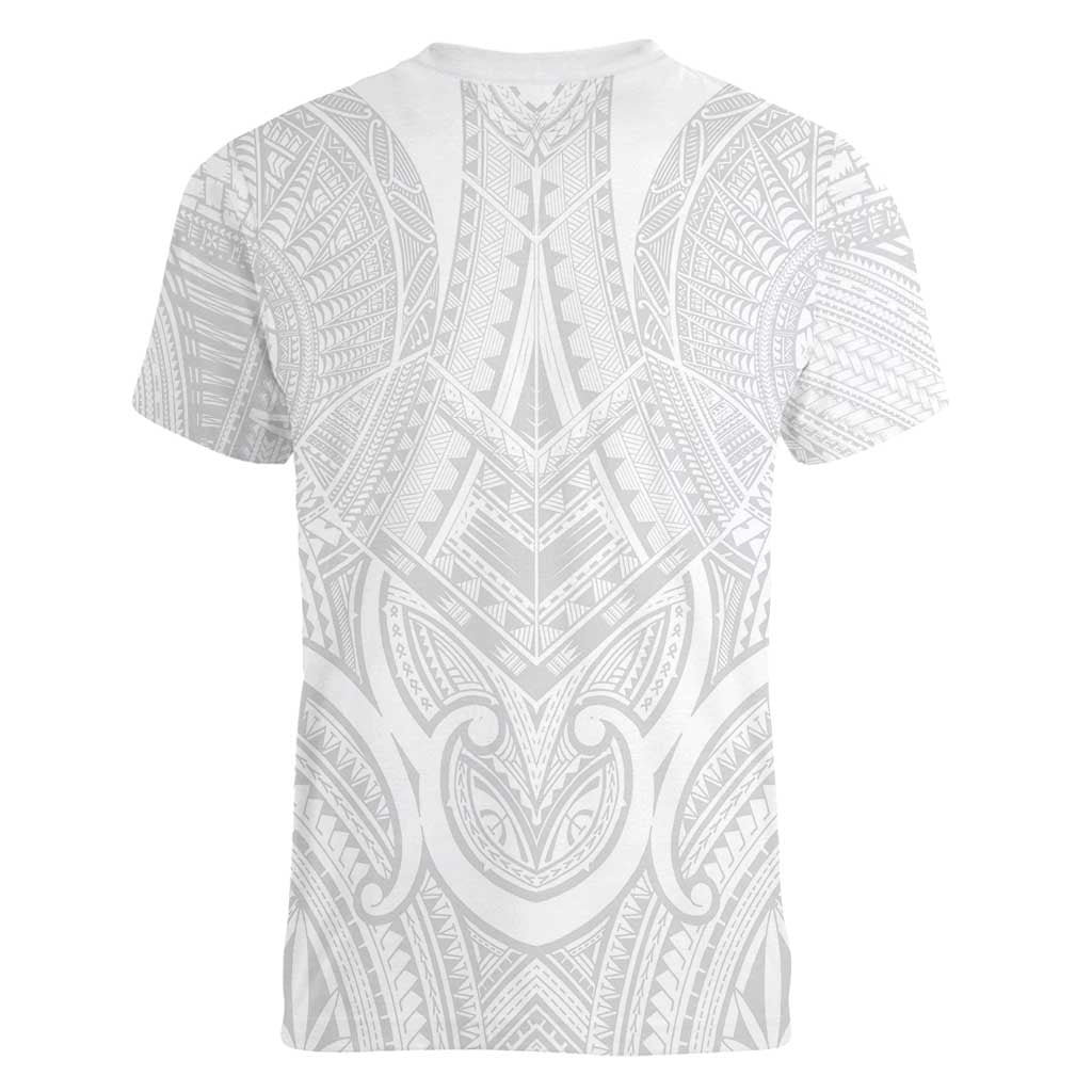 Samoan Traditional Art Tattoos Women V-Neck T-Shirt Tatau Roman Reigns White Color LT03 - Polynesian Pride