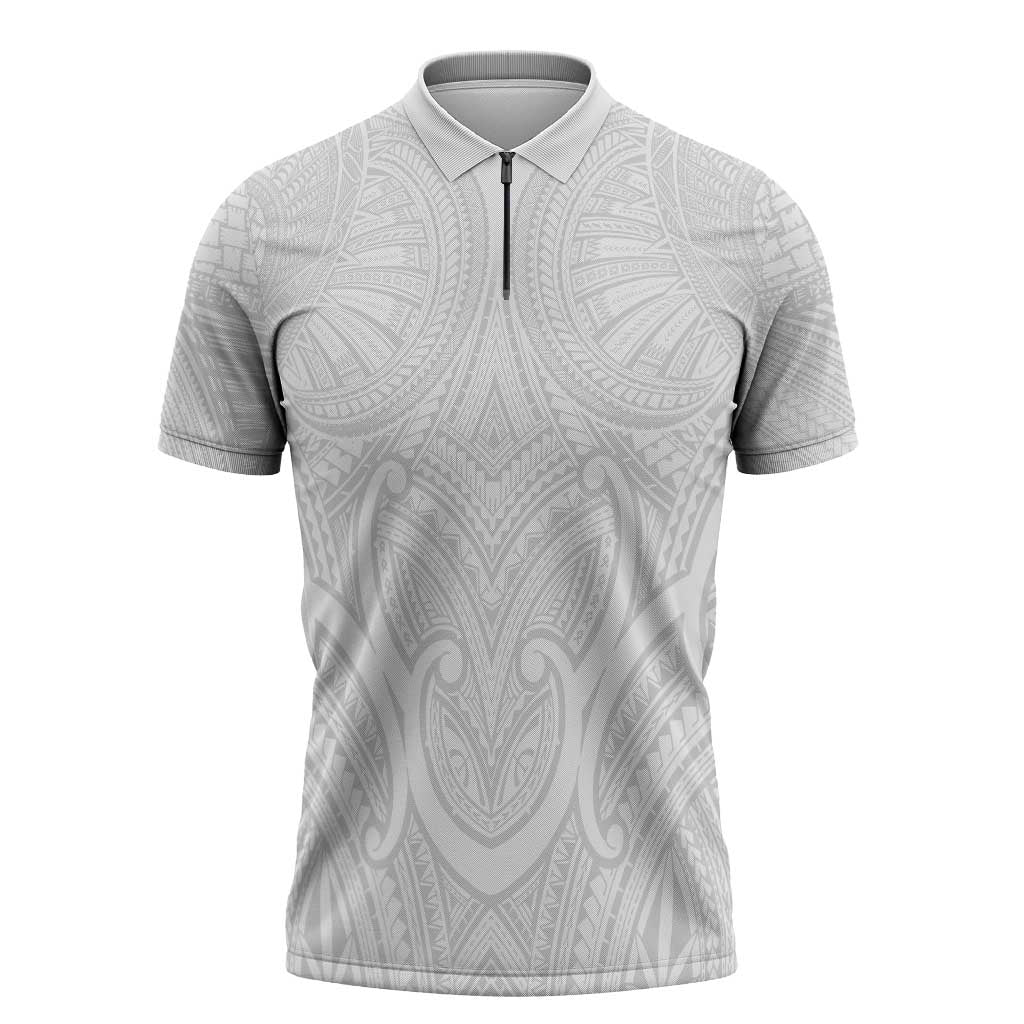 Samoan Traditional Art Tattoos Zipper Polo Shirt Tatau Roman Reigns White Color - Polynesian Pride