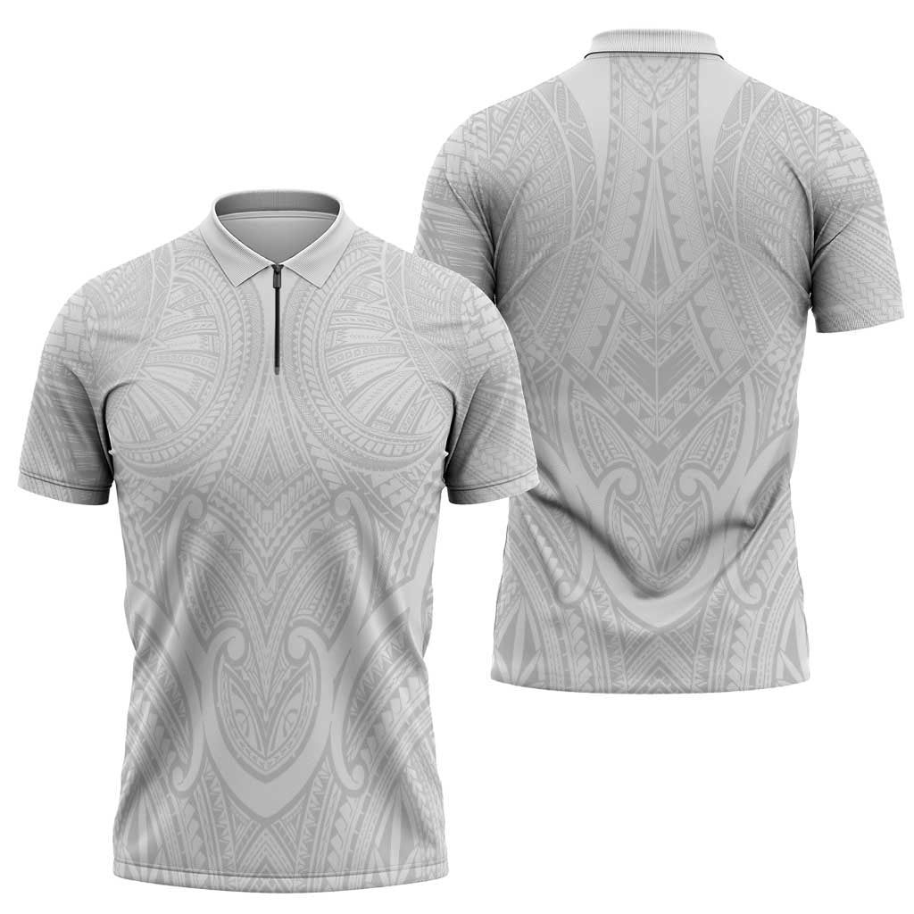 Samoan Traditional Art Tattoos Zipper Polo Shirt Tatau Roman Reigns White Color - Polynesian Pride