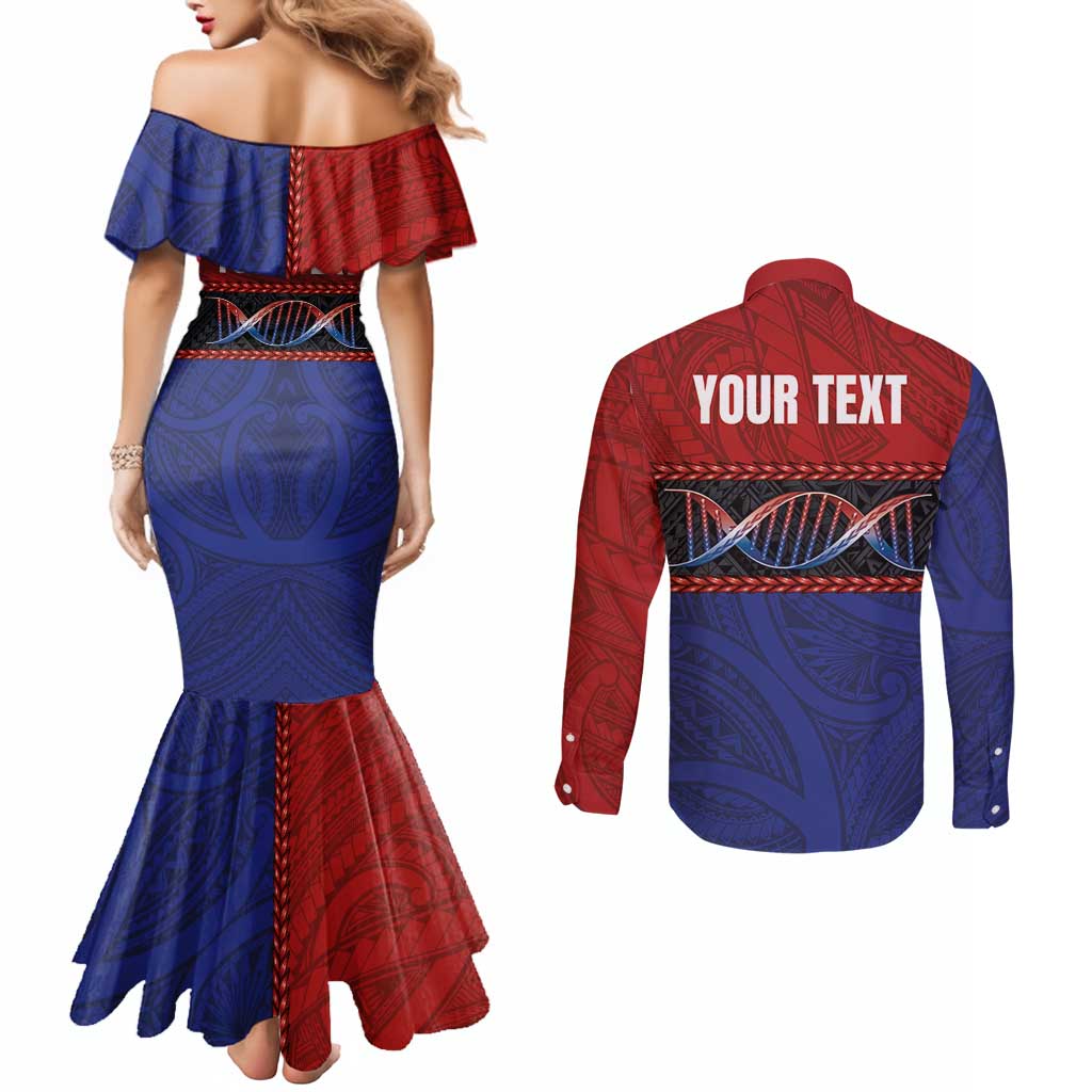 Personalised Samoan DNA-Proud of Samoa Couples Matching Mermaid Dress and Long Sleeve Button Shirt Polynesian Patterns - Polynesian Pride