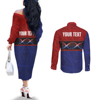 Personalised Samoan DNA-Proud of Samoa Couples Matching Off The Shoulder Long Sleeve Dress and Long Sleeve Button Shirt Polynesian Patterns LT03 - Polynesian Pride