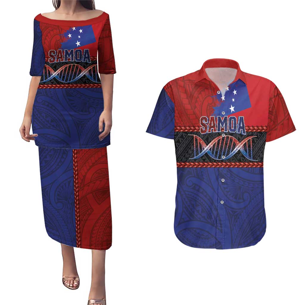 Personalised Samoan DNA-Proud of Samoa Couples Matching Puletasi and Hawaiian Shirt Polynesian Patterns - Polynesian Pride