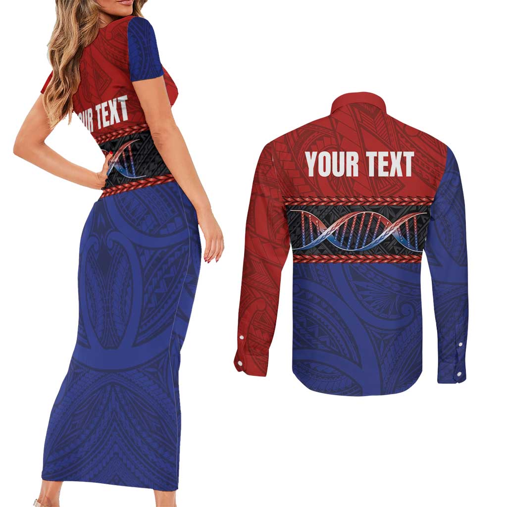 Personalised Samoan DNA-Proud of Samoa Couples Matching Short Sleeve Bodycon Dress and Long Sleeve Button Shirt Polynesian Patterns - Polynesian Pride