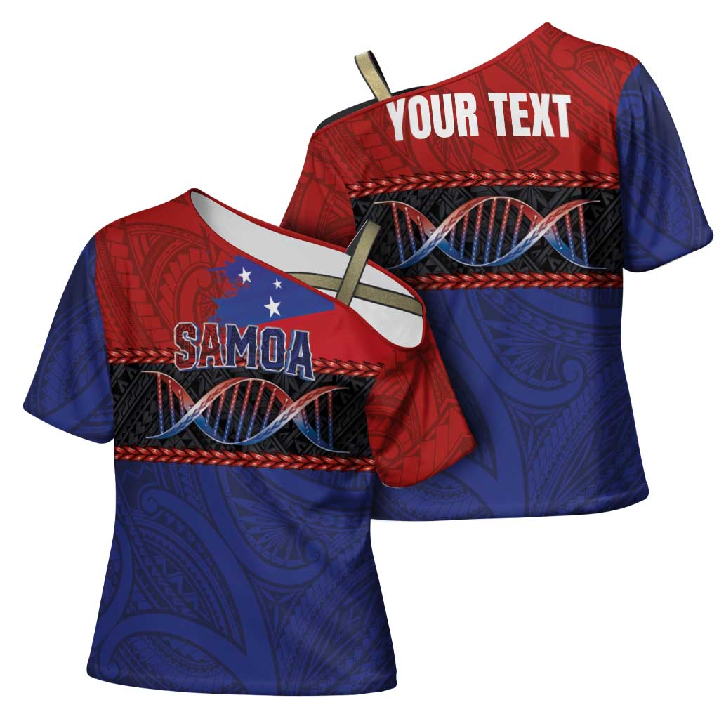 Personalised Samoan DNA-Proud of Samoa Cross Shoulder Shirt Polynesian Patterns - Polynesian Pride