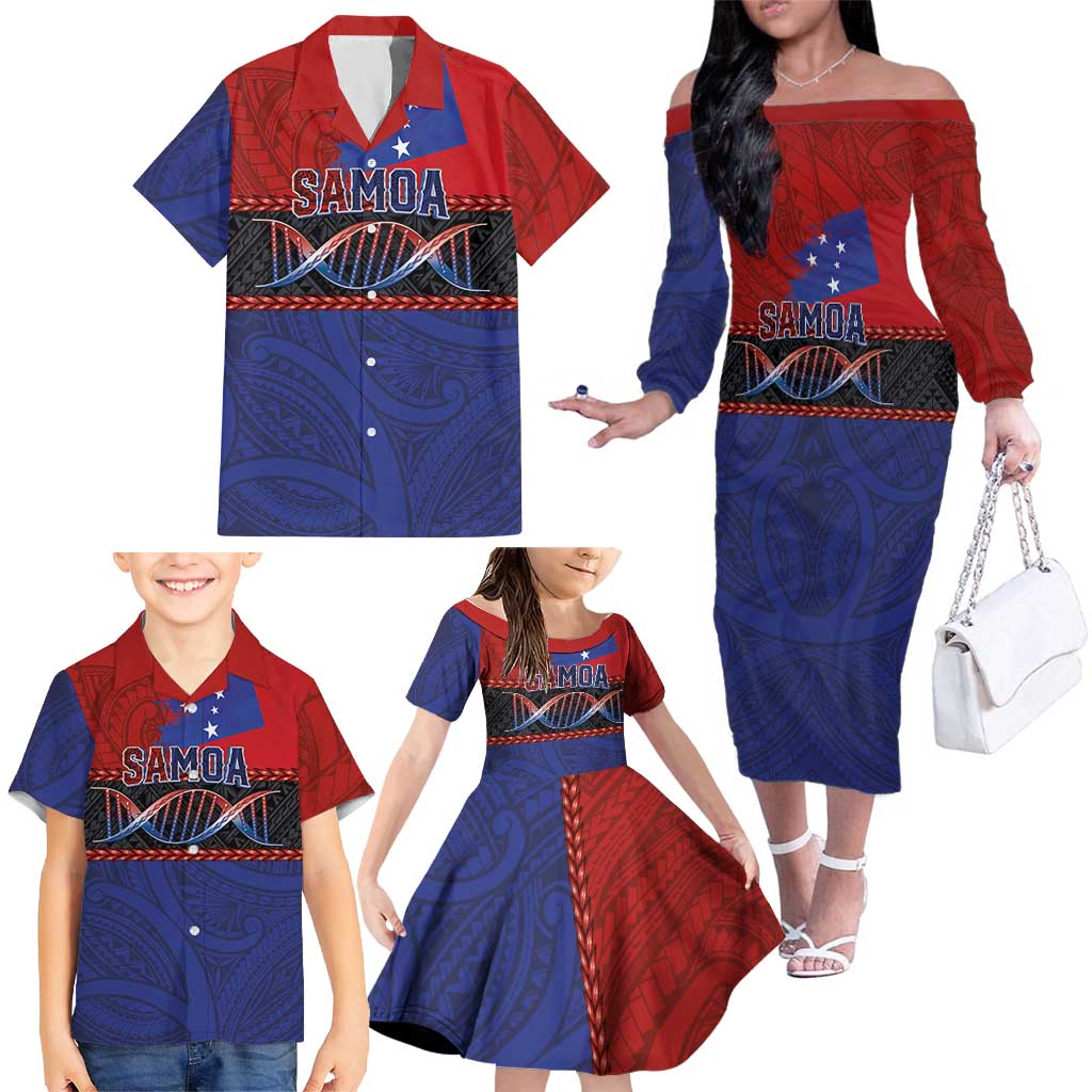 Personalised Samoan DNA-Proud of Samoa Family Matching Off The Shoulder Long Sleeve Dress and Hawaiian Shirt Polynesian Patterns LT03 - Polynesian Pride