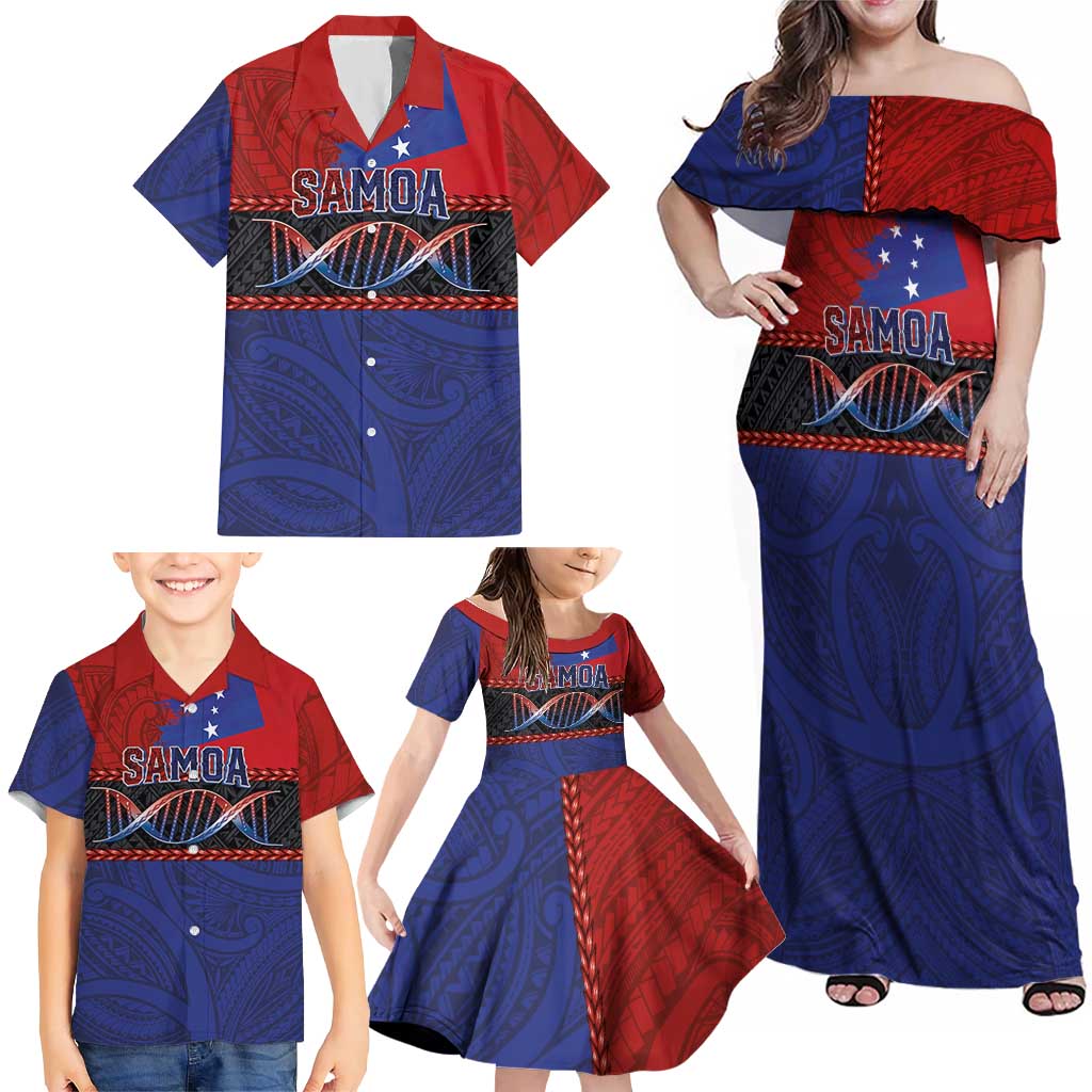 Personalised Samoan DNA-Proud of Samoa Family Matching Off Shoulder Maxi Dress and Hawaiian Shirt Polynesian Patterns - Polynesian Pride
