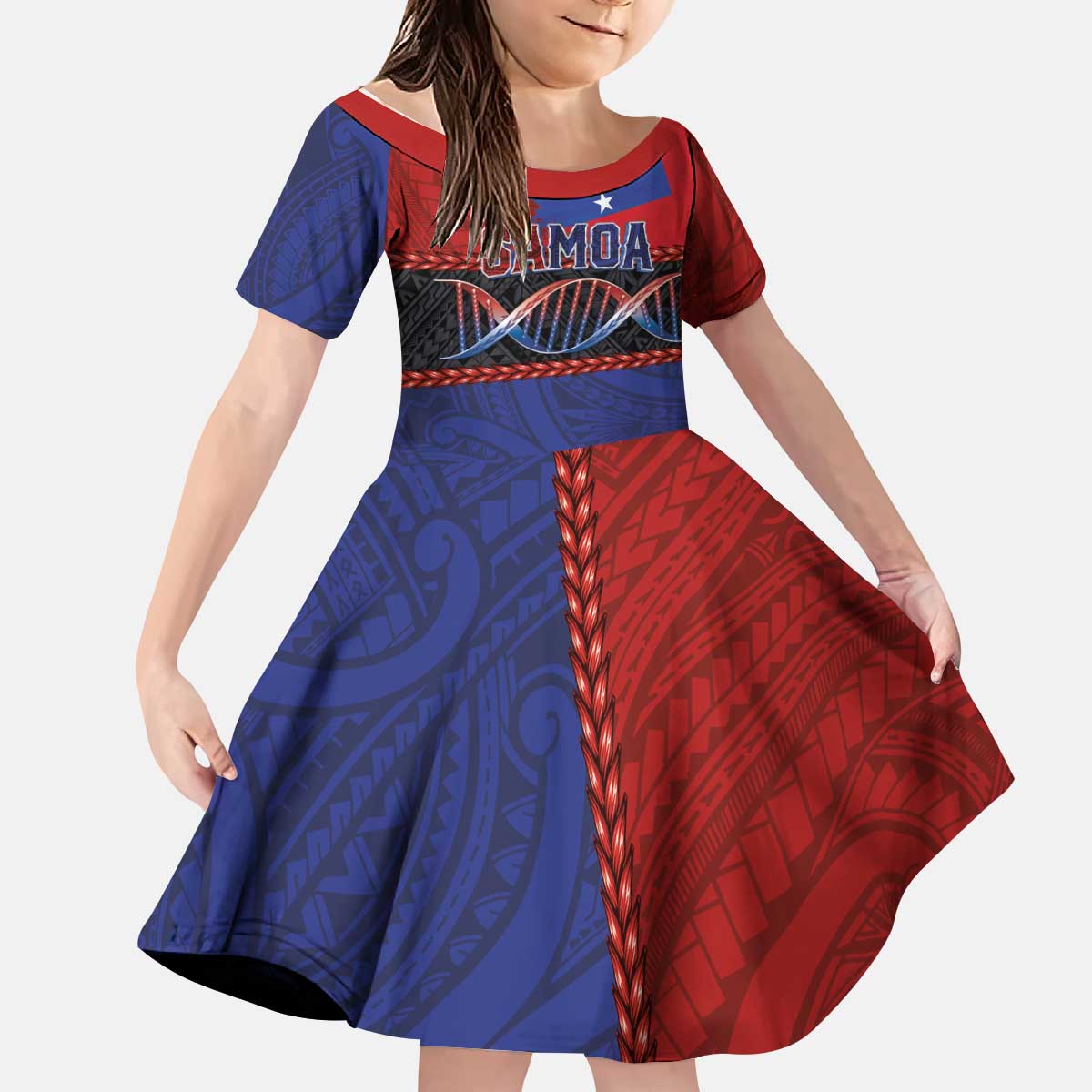 Personalised Samoan DNA-Proud of Samoa Kid Short Sleeve Dress Polynesian Patterns - Polynesian Pride