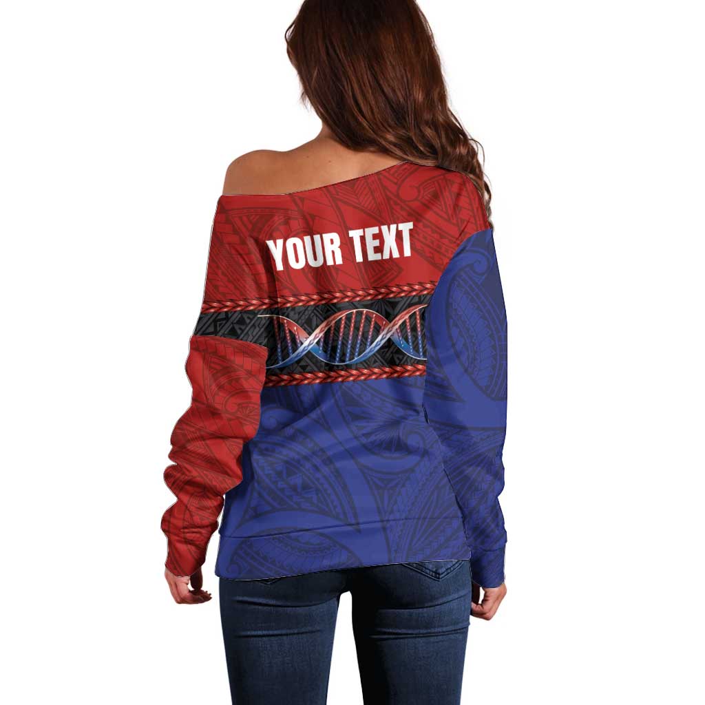 Personalised Samoan DNA-Proud of Samoa Off Shoulder Sweater Polynesian Patterns - Polynesian Pride
