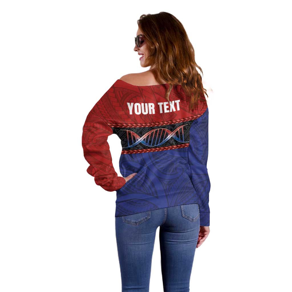 Personalised Samoan DNA-Proud of Samoa Off Shoulder Sweater Polynesian Patterns - Polynesian Pride