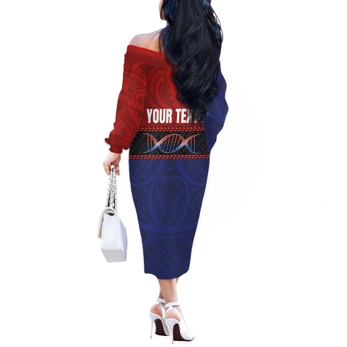Personalised Samoan DNA-Proud of Samoa Off The Shoulder Long Sleeve Dress Polynesian Patterns - Polynesian Pride
