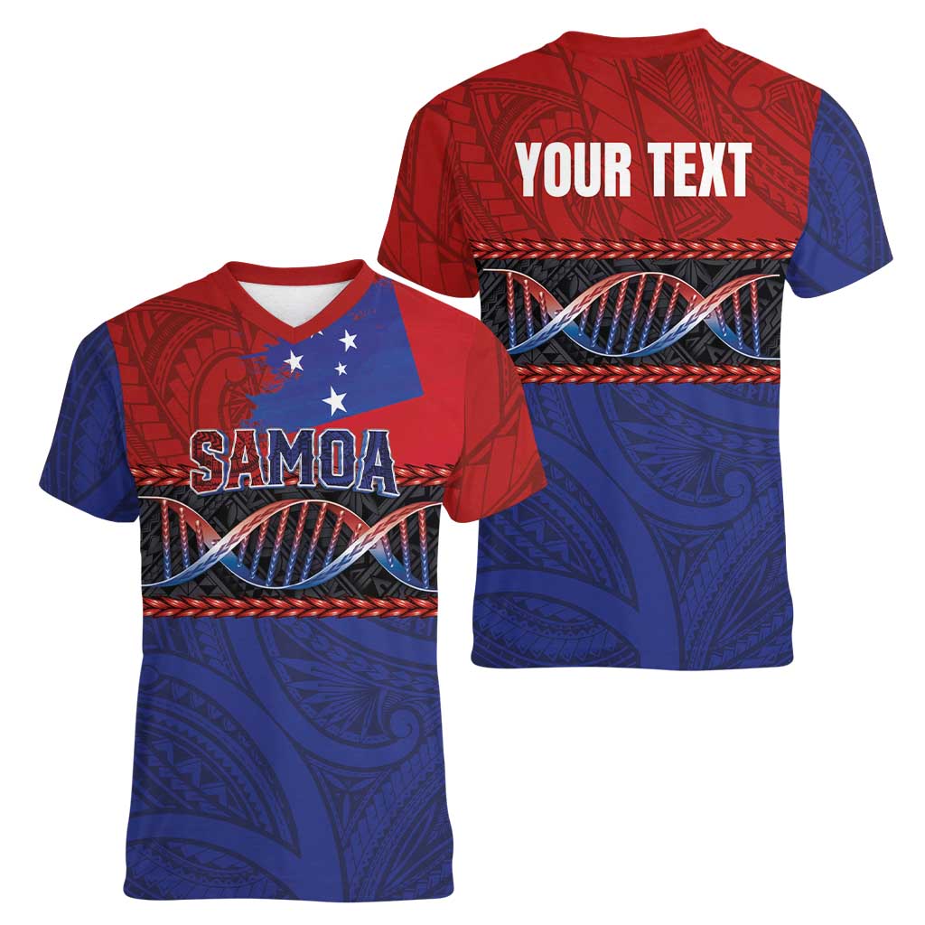 Personalised Samoan DNA-Proud of Samoa Women V-Neck T-Shirt Polynesian Patterns - Polynesian Pride