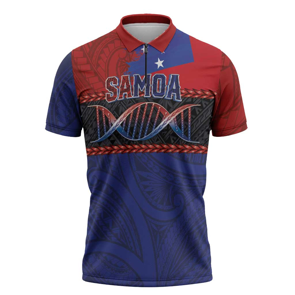 Personalised Samoan DNA-Proud of Samoa Zipper Polo Shirt Polynesian Patterns - Polynesian Pride