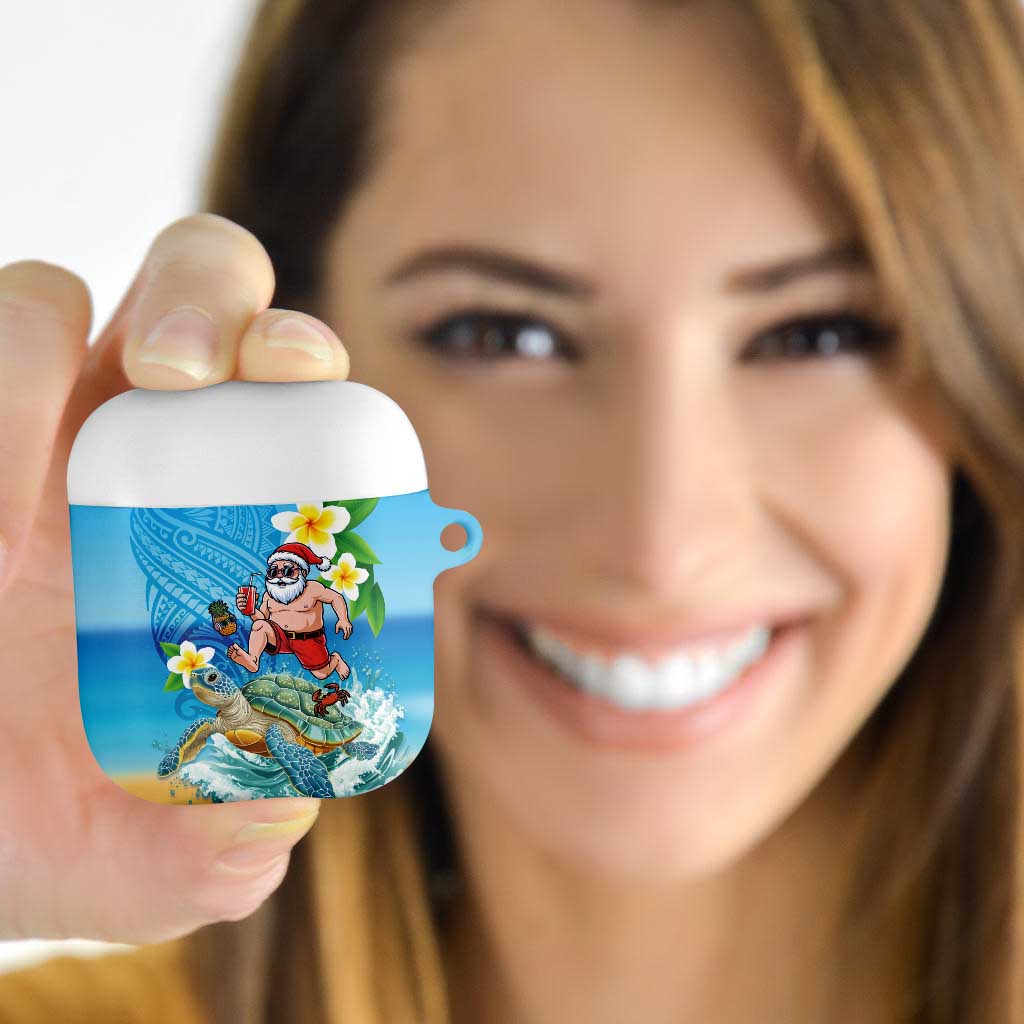 Polynesian Merry Christmas AirPods Case Funny Santa with Sea Turtle Beach Plumeria - Polynesian Pride